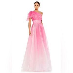 Mac Duggal GLITTER OMBRE RUFFLED ONE SHOULDER BALLGOWN Pink NWT size 2